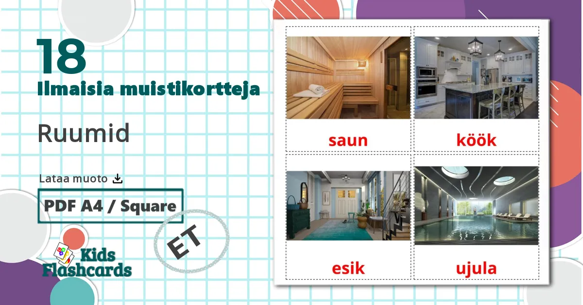18 Ruumid lasten kuvakortit
