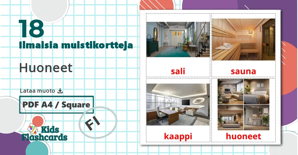 18 Huoneet lasten kuvakortit