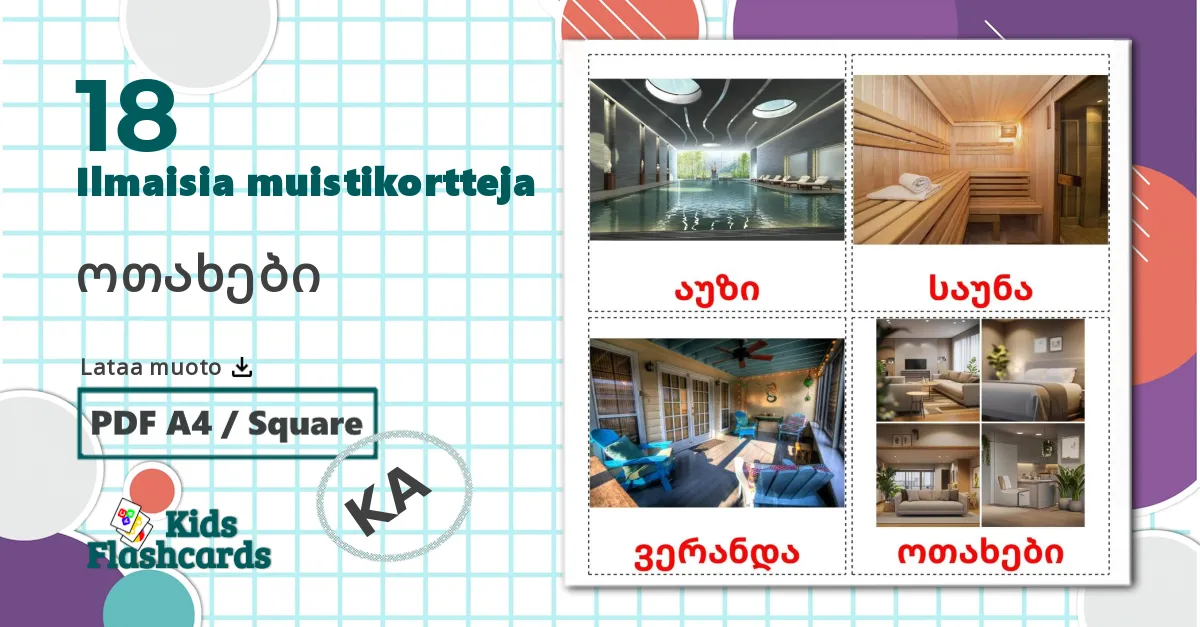 18 ოთახები lasten kuvakortit