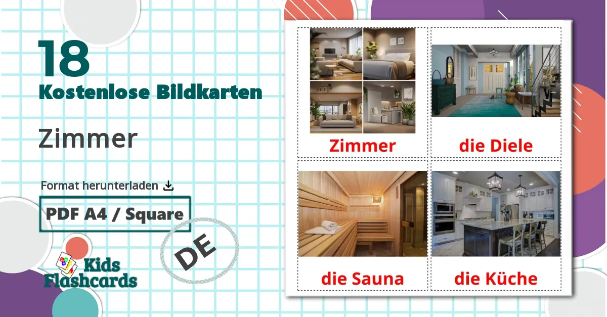 18 Bildkarten für Zimmer