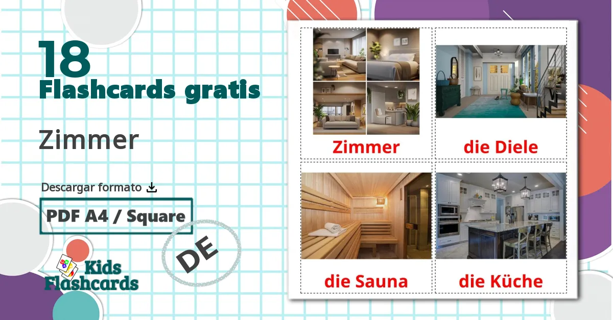 18 tarjetas didacticas de Habitaciones