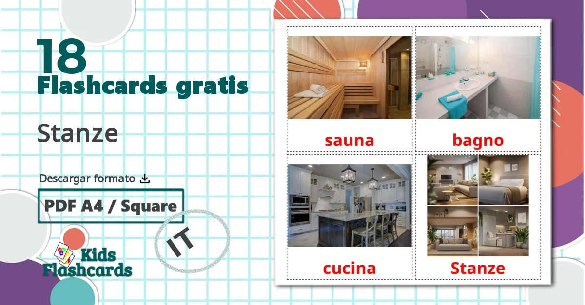 18 tarjetas didacticas de Habitaciones