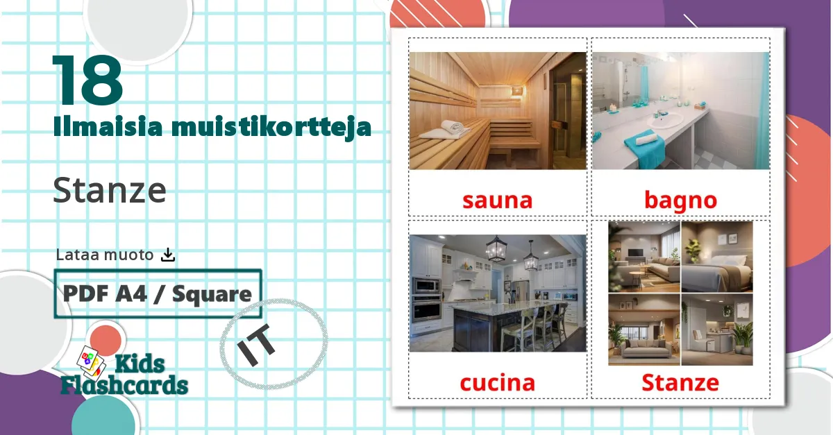 18 Stanze lasten kuvakortit
