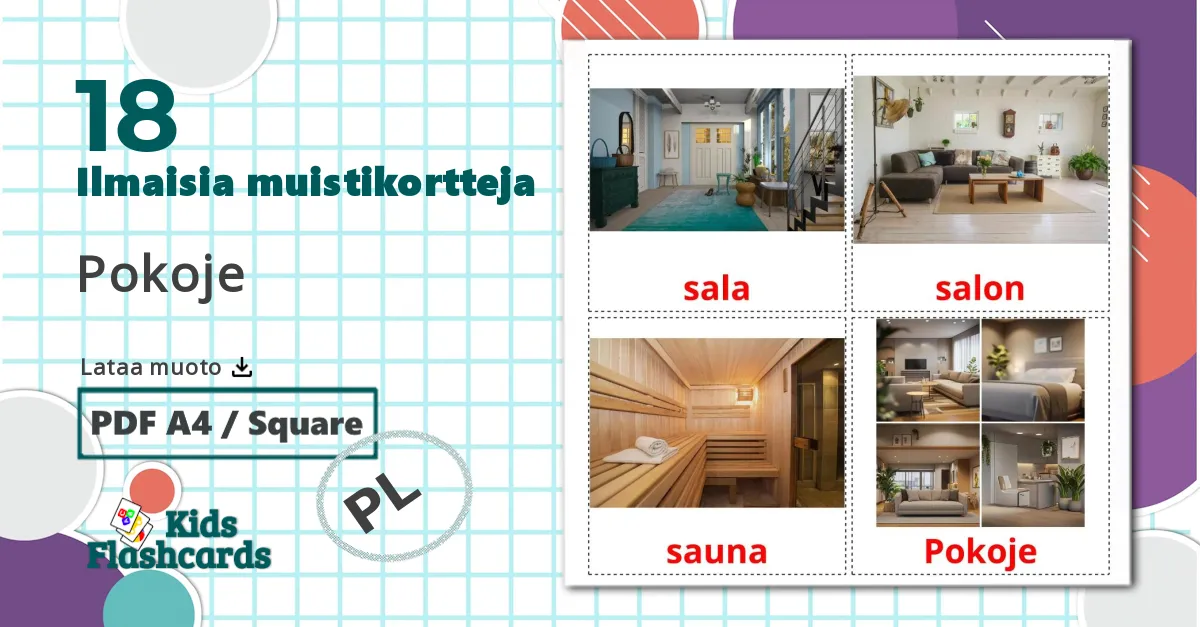 18 Pokoje lasten kuvakortit