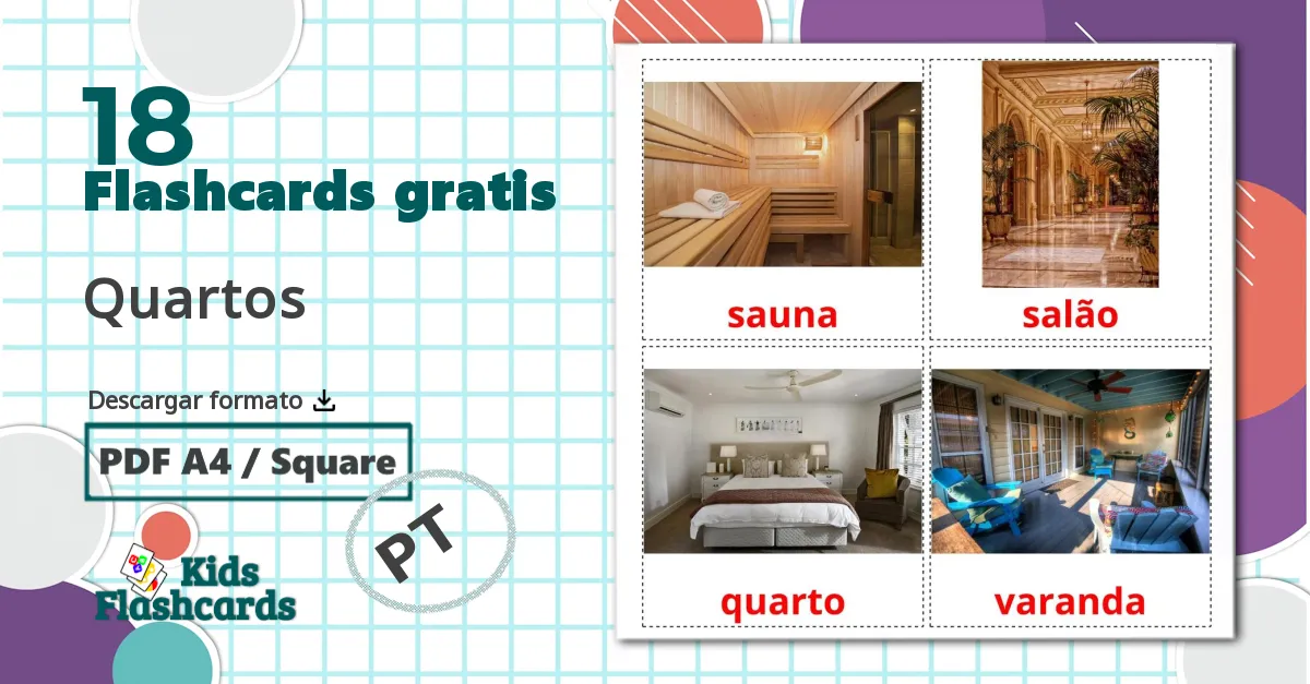 18 tarjetas didacticas de Habitaciones