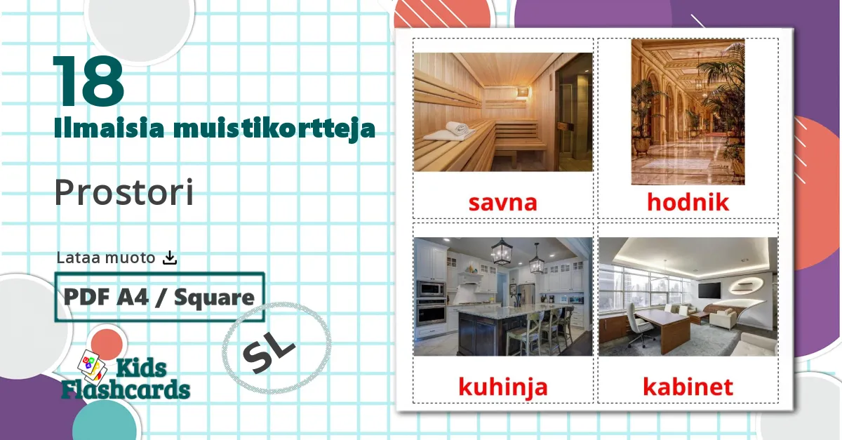 18 Prostori lasten kuvakortit
