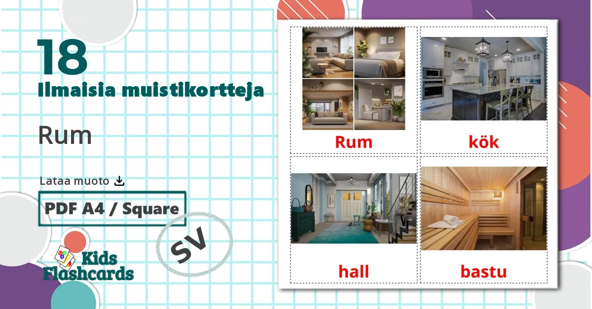 18 Rum lasten kuvakortit