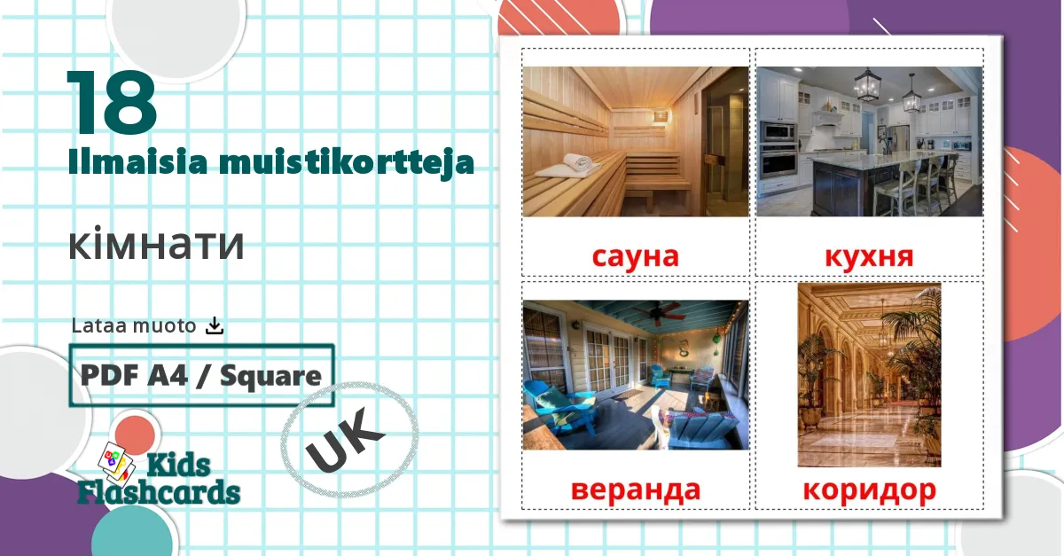 18 кімнати lasten kuvakortit