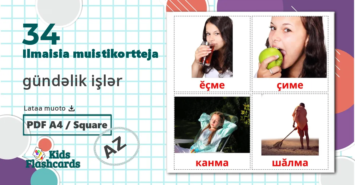 34 Jokapäivän tehtävät lasten kuvakortit