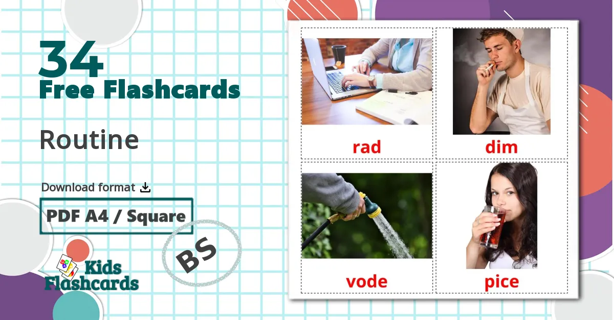 34 Routine verbs flashcards