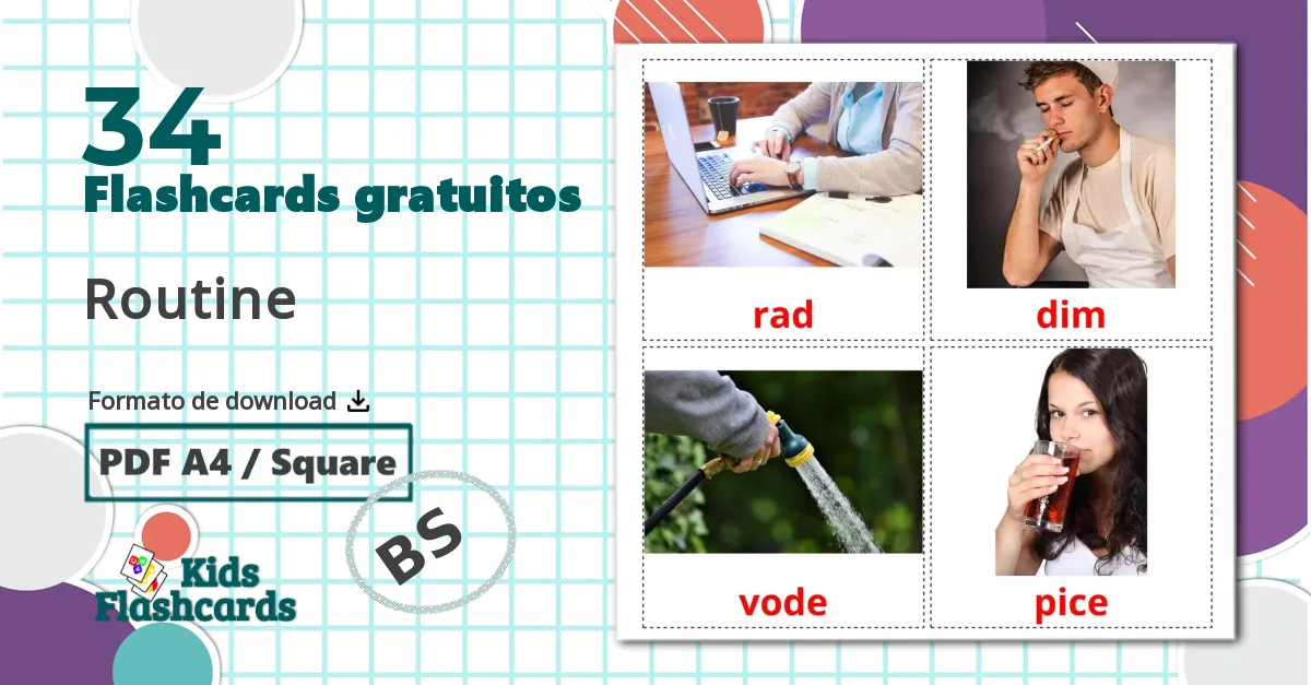 34 Flashcards de Verbos de Rotinas