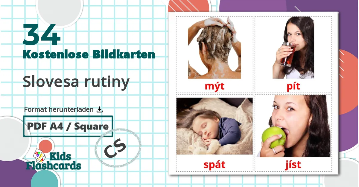 34 Bildkarten für Slovesa rutiny