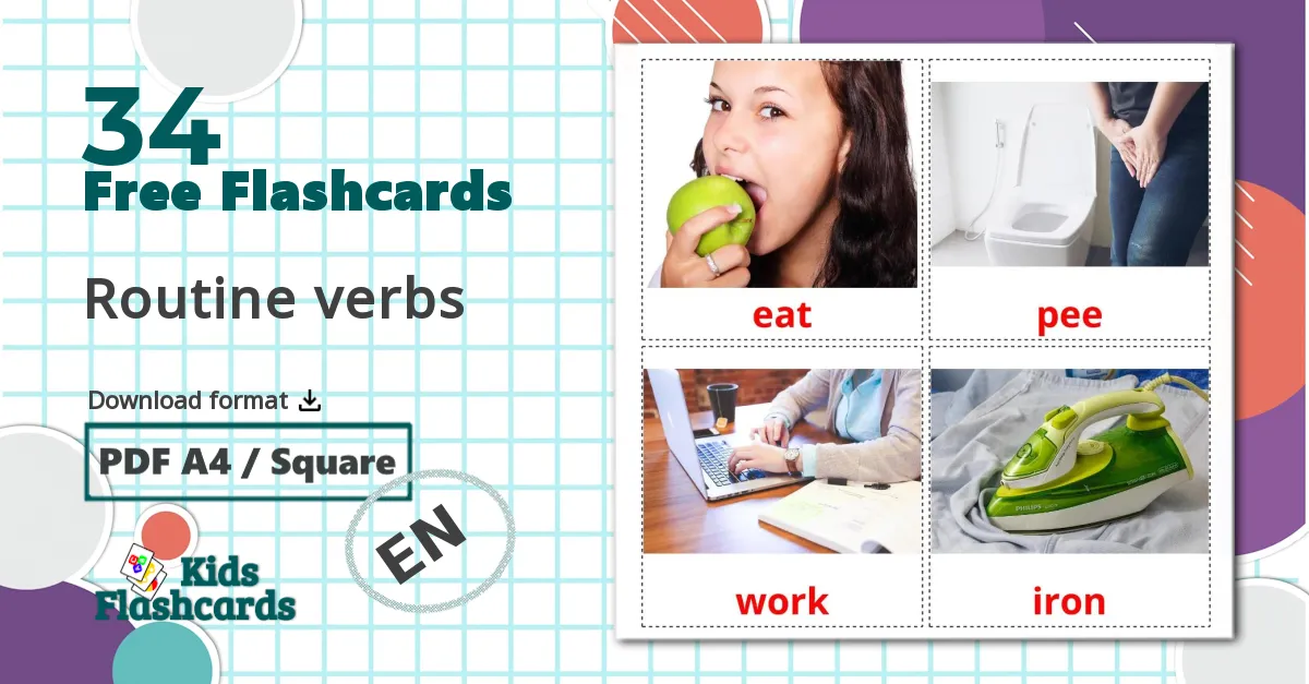 34 Routine verbs flashcards