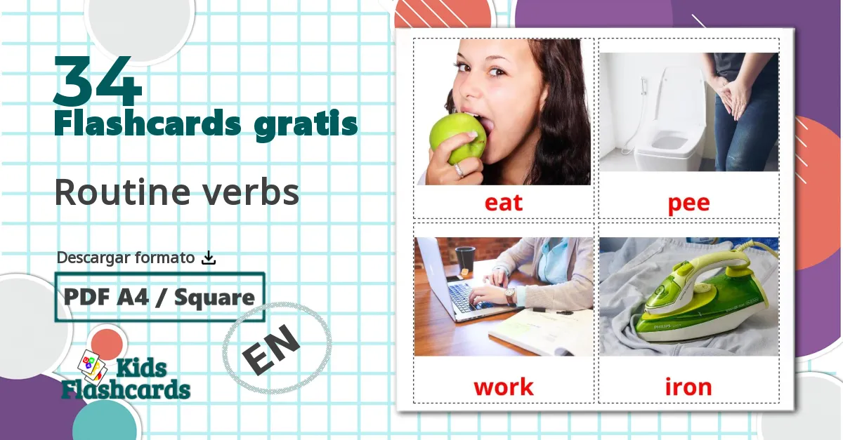 34 tarjetas didacticas de Routine verbs