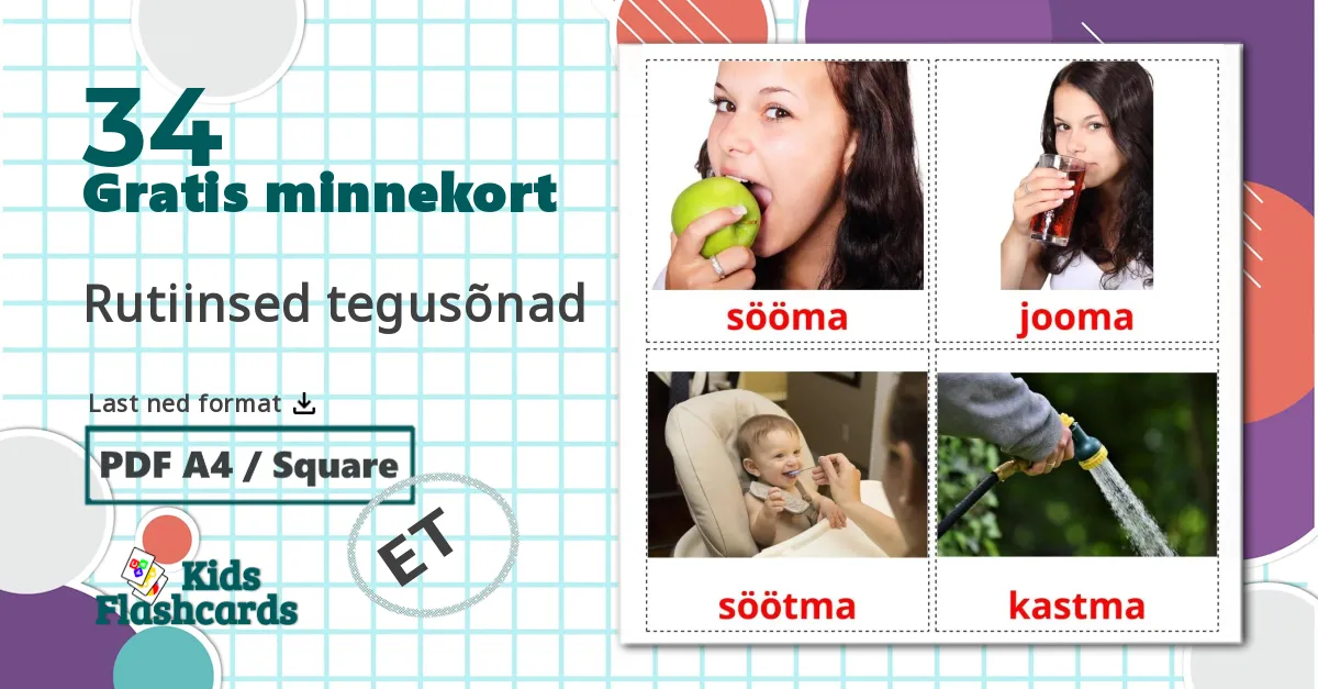 34 Rutiinsed tegusõnad bildekort