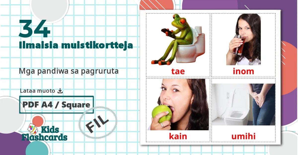34 Mga pandiwa sa pagruruta lasten kuvakortit