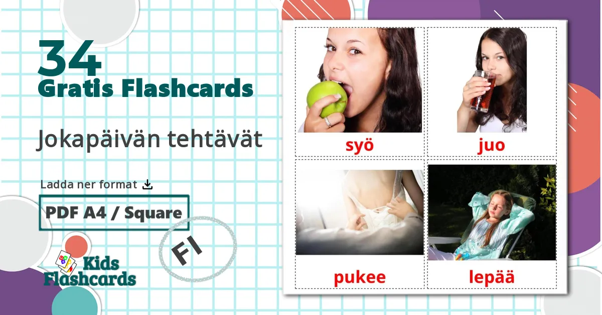 34 Jokapäivän tehtävät bildkort för barn