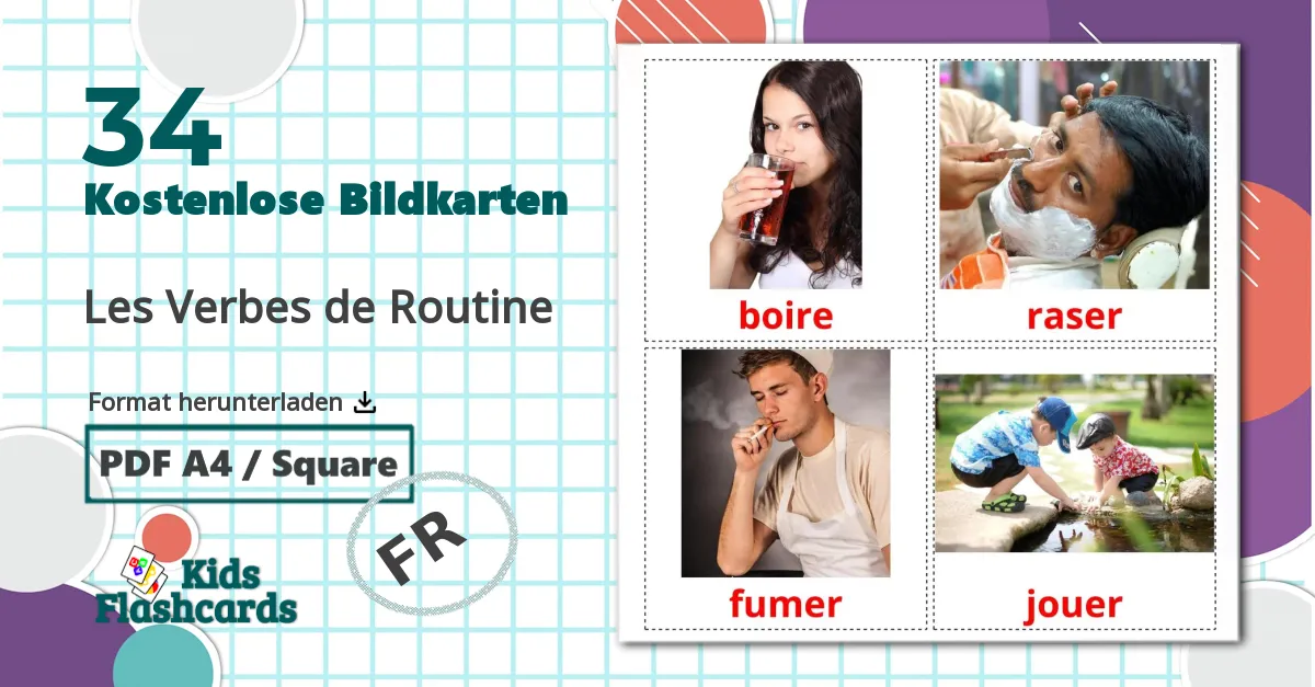 34 Bildkarten für Les Verbes de Routine