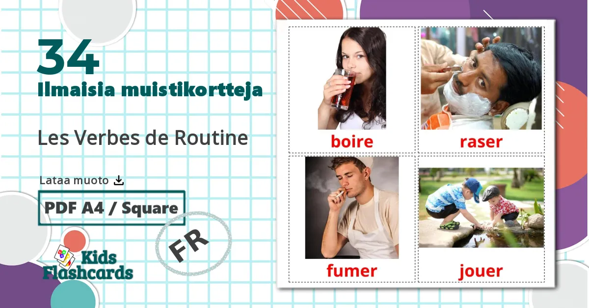 34 Les Verbes de Routine lasten kuvakortit
