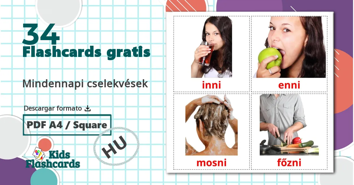 34 tarjetas didacticas de Mindennapi cselekvések