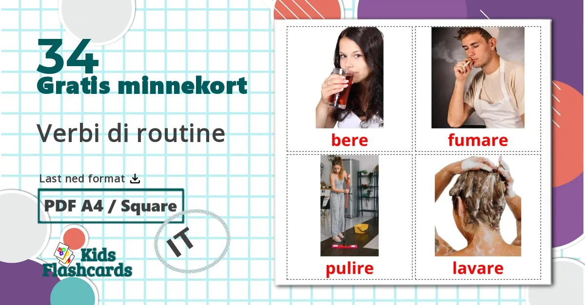34 Verbi di routine bildekort