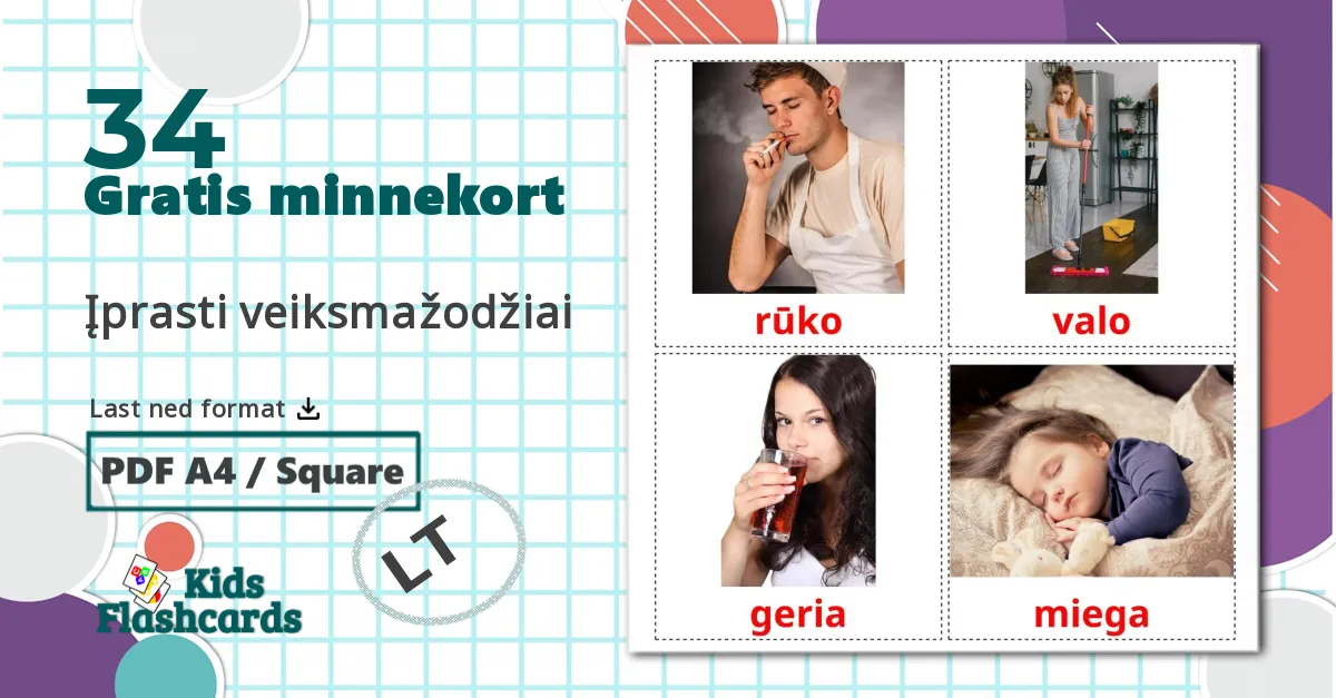 34 Įprasti veiksmažodžiai bildekort