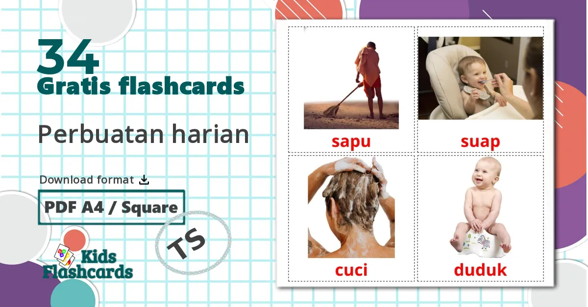 34 Perbuatan harian billedkort for børn