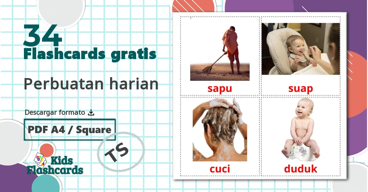 34 tarjetas didacticas de Perbuatan harian