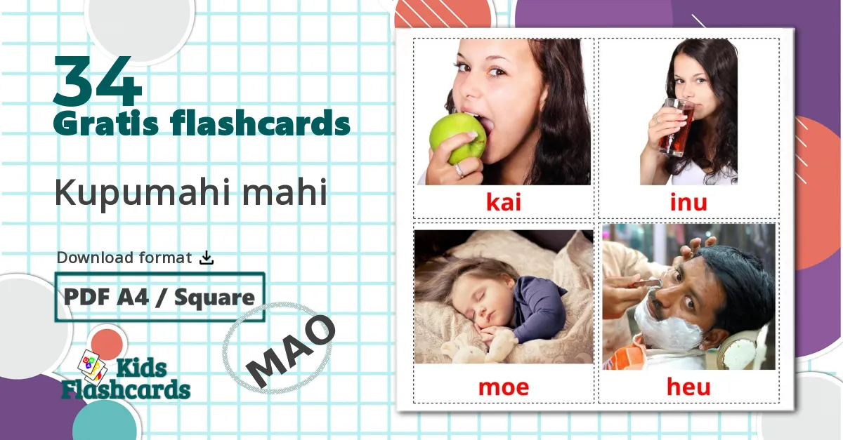 34 Kupumahi mahi billedkort for børn