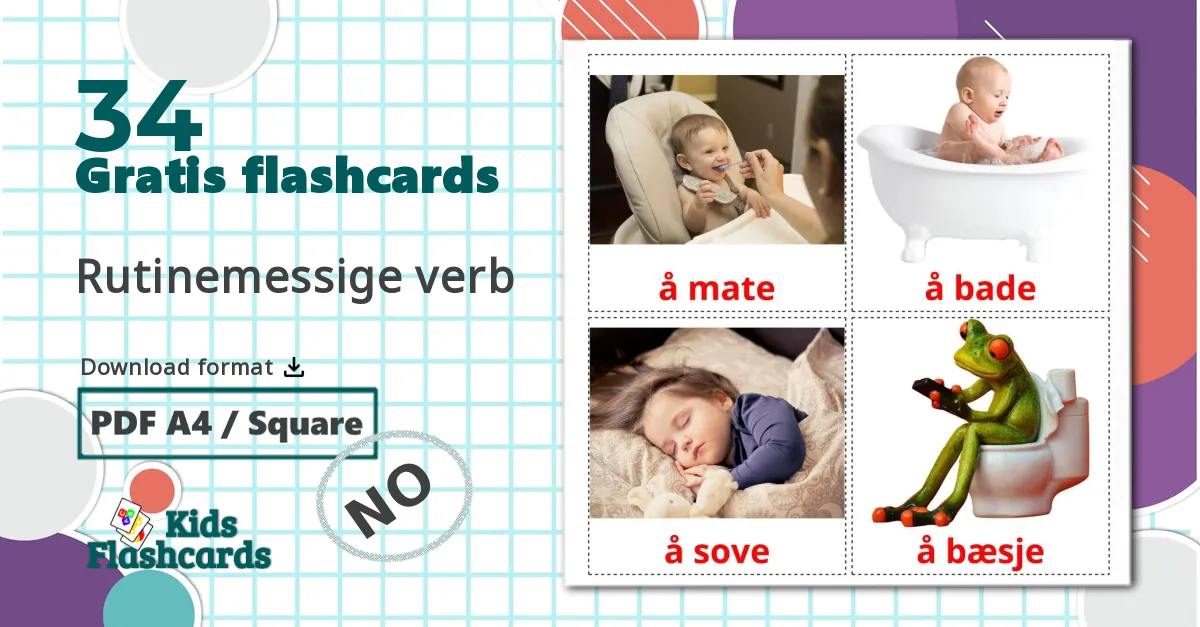 34 Rutinemessige verb billedkort for børn