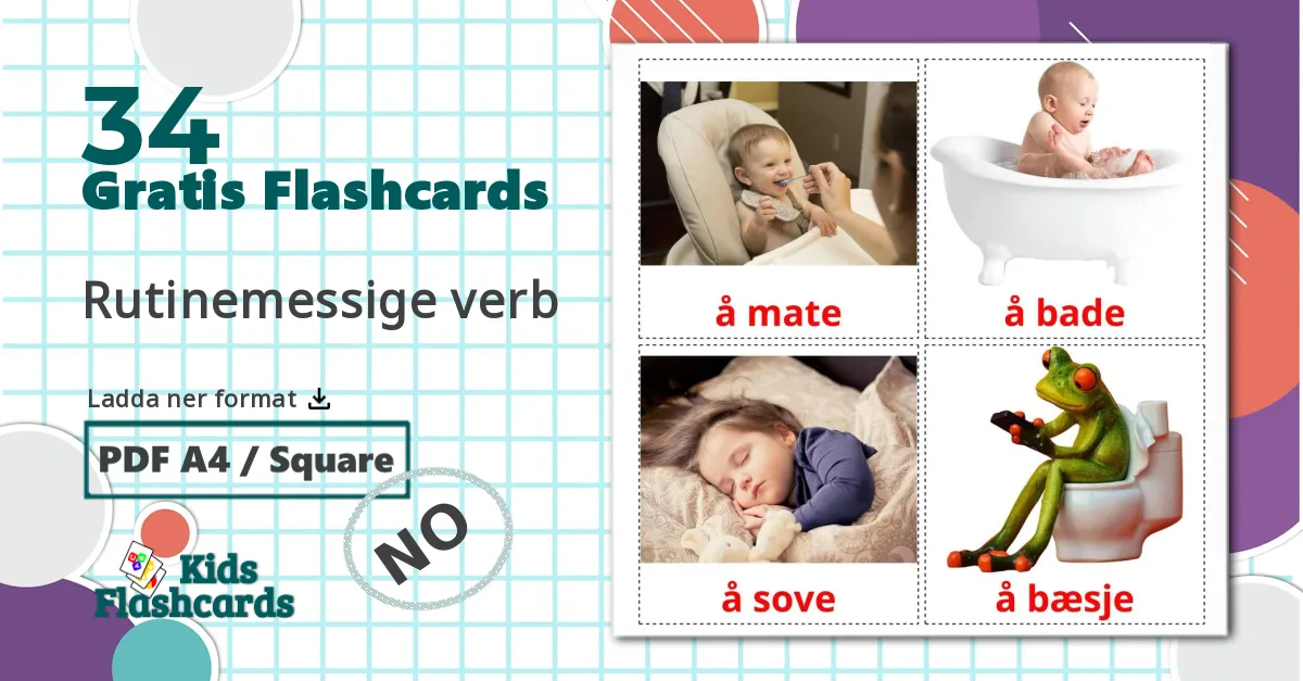 34 Rutinemessige verb bildkort för barn