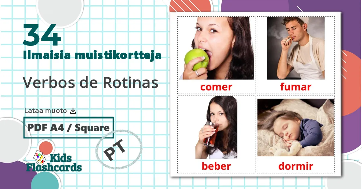 34 Verbos de Rotinas bildekort