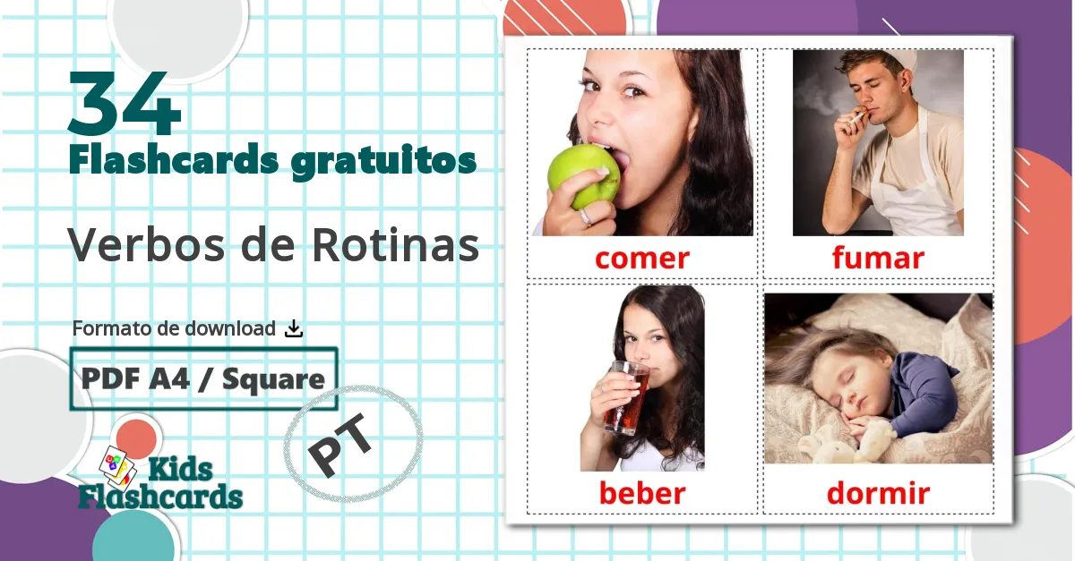 34 Flashcards de Verbos de Rotinas