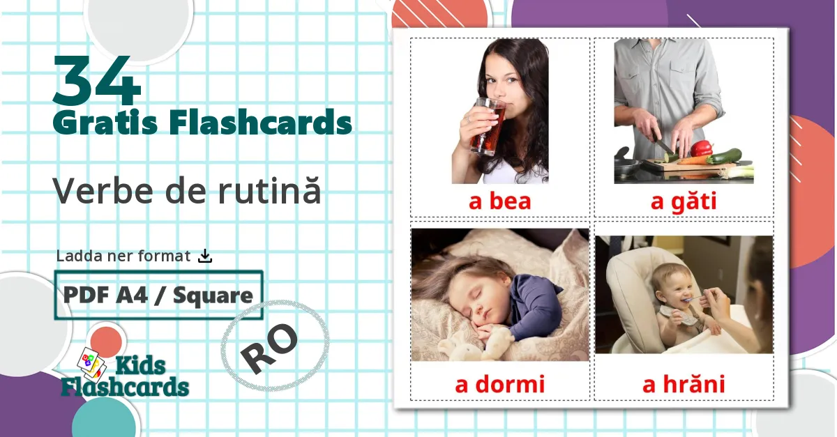 34 Verbe de rutină bildkort för barn
