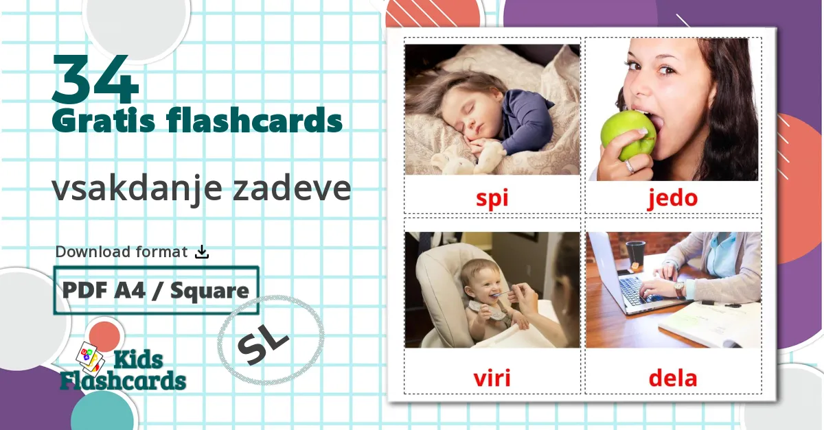 34 vsakdanje zadeve billedkort for børn