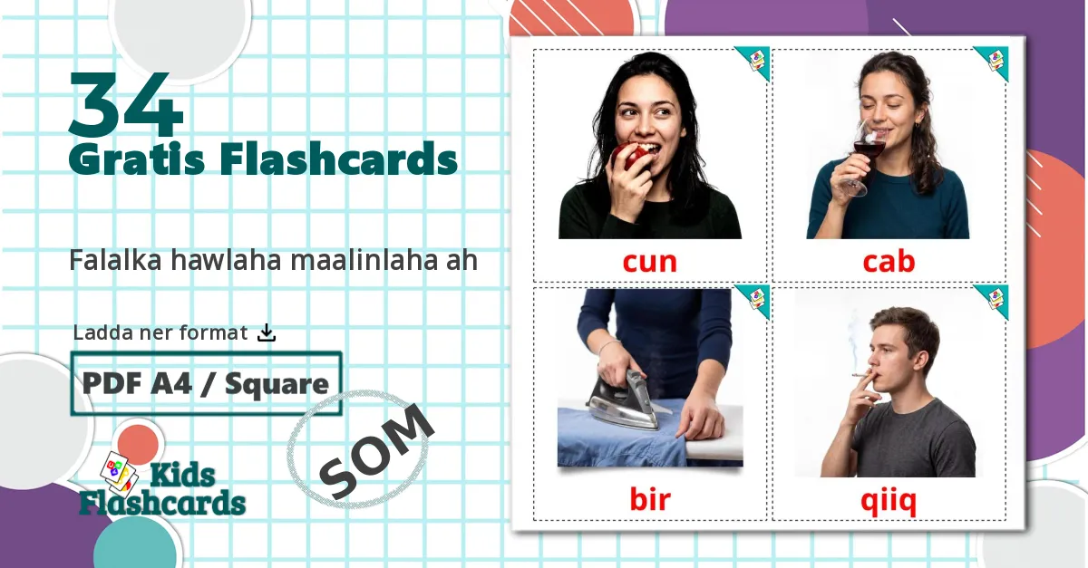 34 Vardags verb bildkort för barn