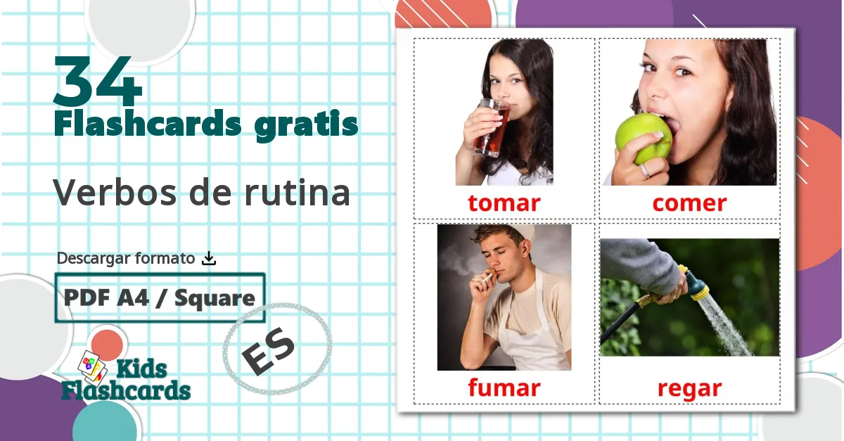 34 tarjetas didacticas de Verbos de rutina