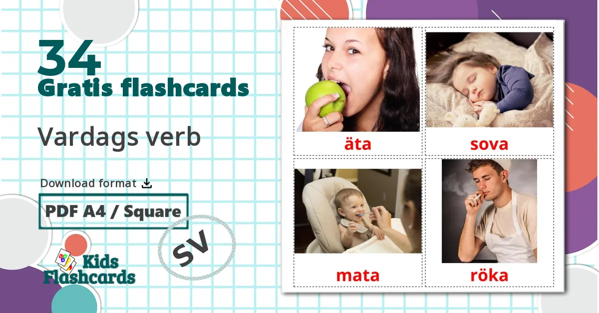 34 Vardags verb billedkort for børn
