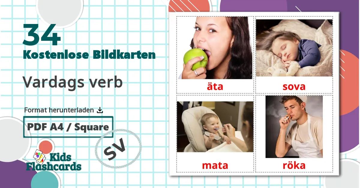 34 Bildkarten für Vardags verb