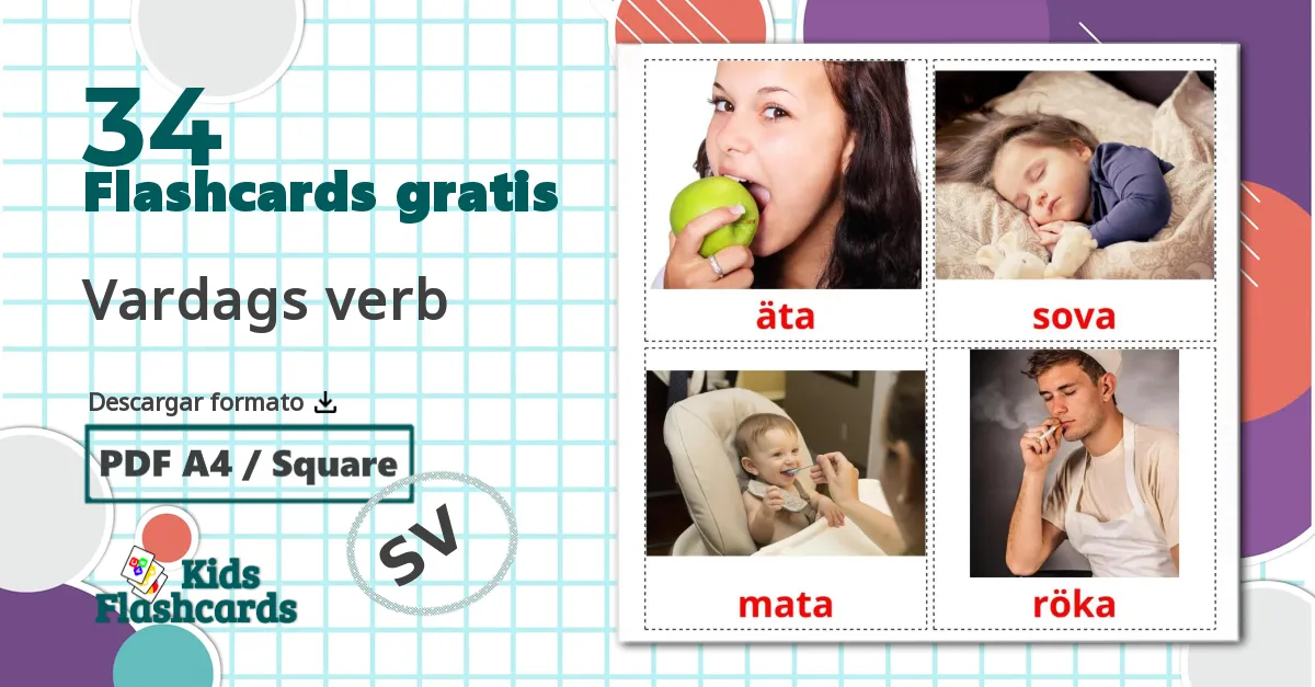 34 tarjetas didacticas de Vardags verb