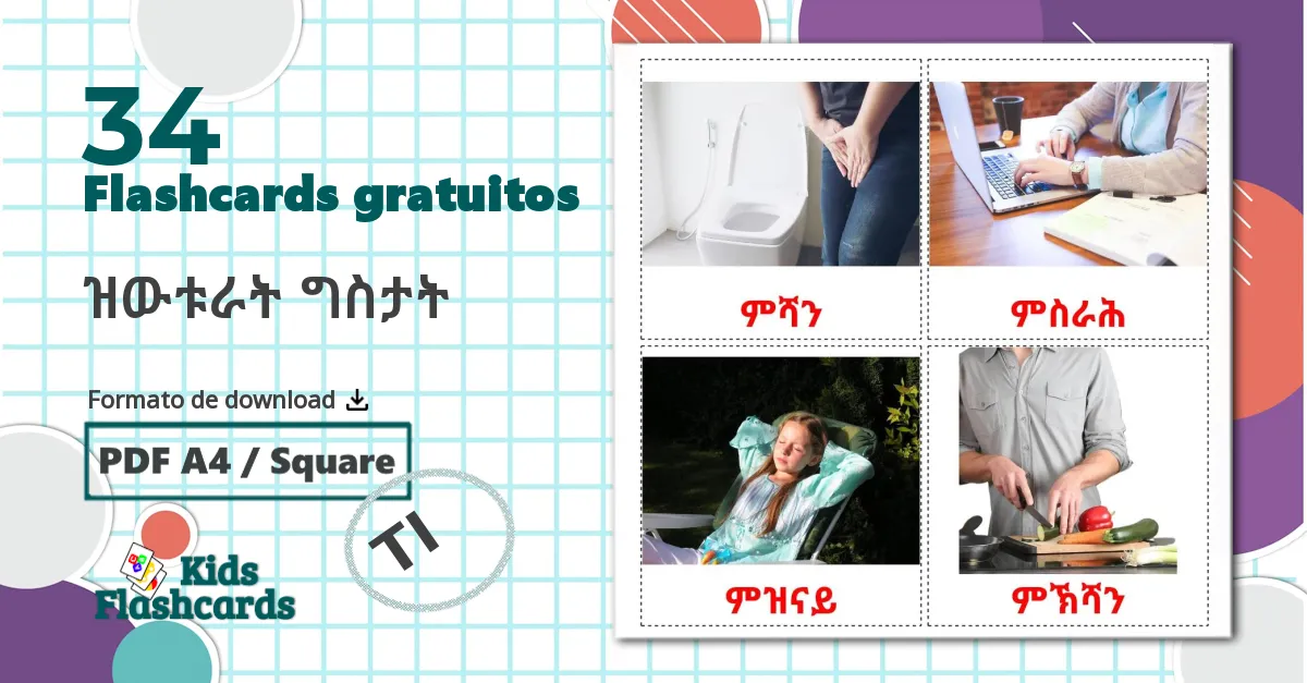 34 Flashcards de Verbos de Rotinas
