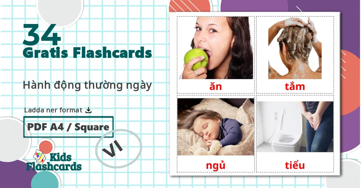 34 Hành động thường ngày bildkort för barn