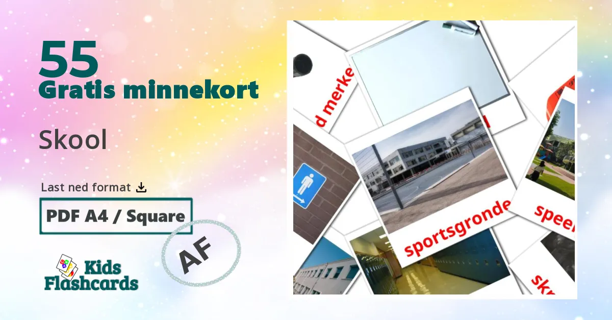 Skool bildekort for barn på afrikaans