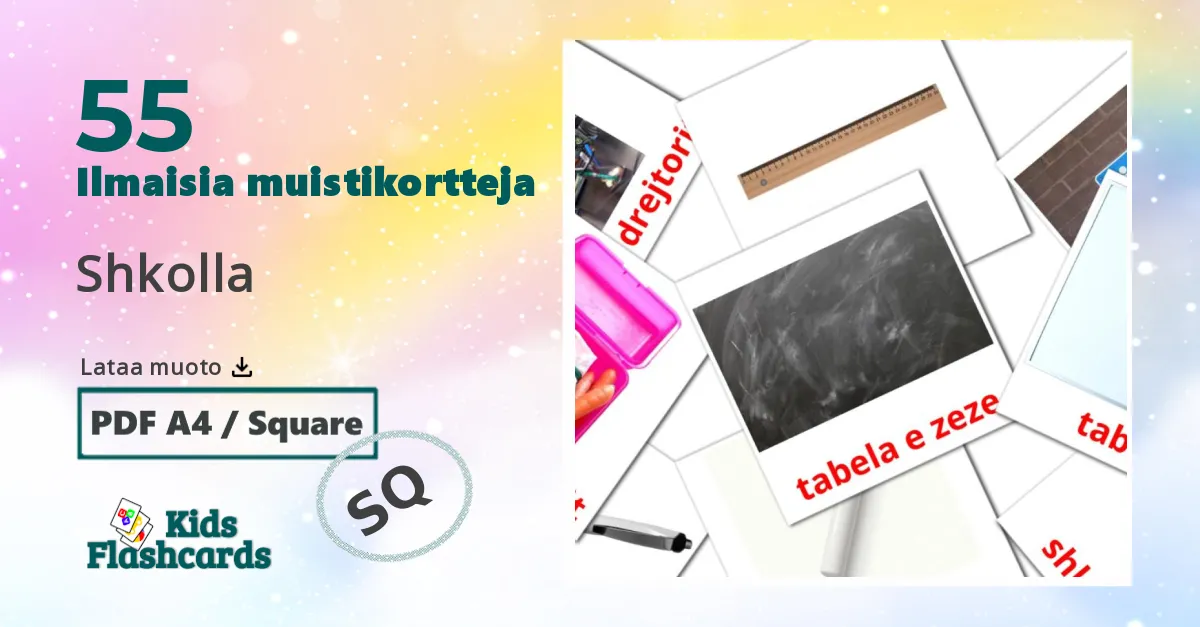 Shkolla – lasten kuvakortit albanianksi sanastoon