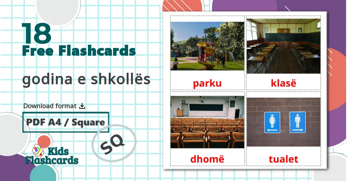 School building - albanian vocabulary cards