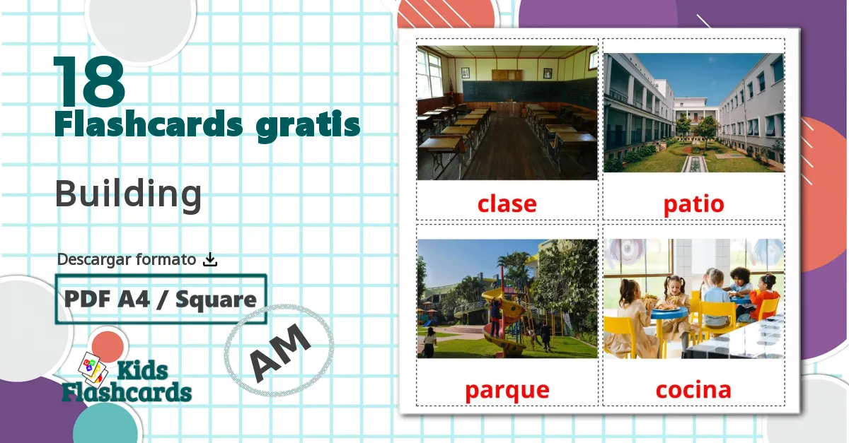 18 tarjetas didacticas de Edificio escolar