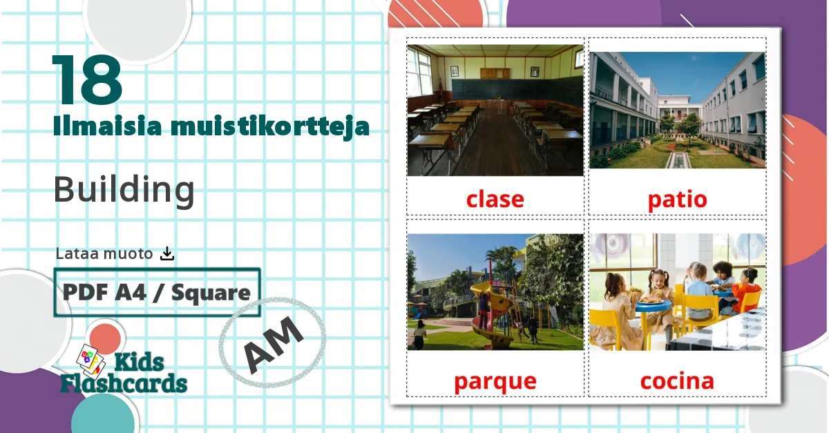 18 Koulurakennus lasten kuvakortit