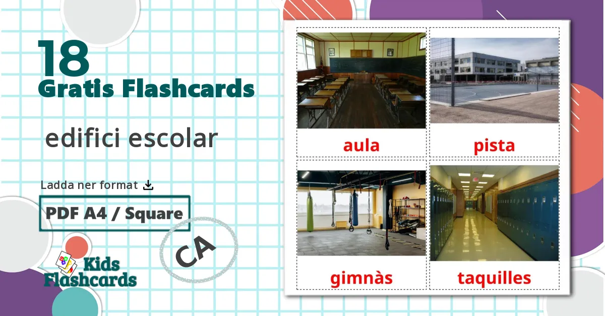 18 Skolbyggnad bildkort för barn