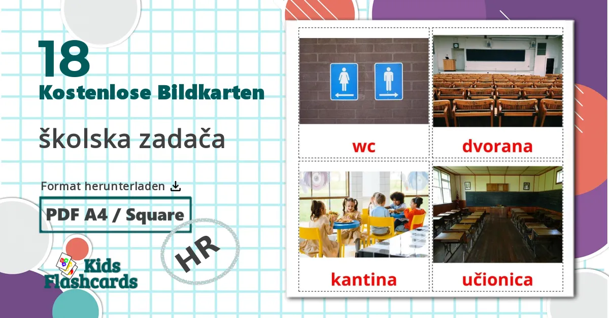 18 Bildkarten für Schulgebäude