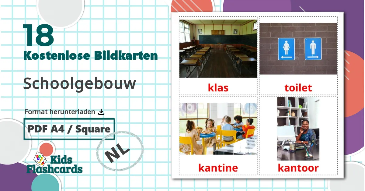 18 Bildkarten für Schoolgebouw